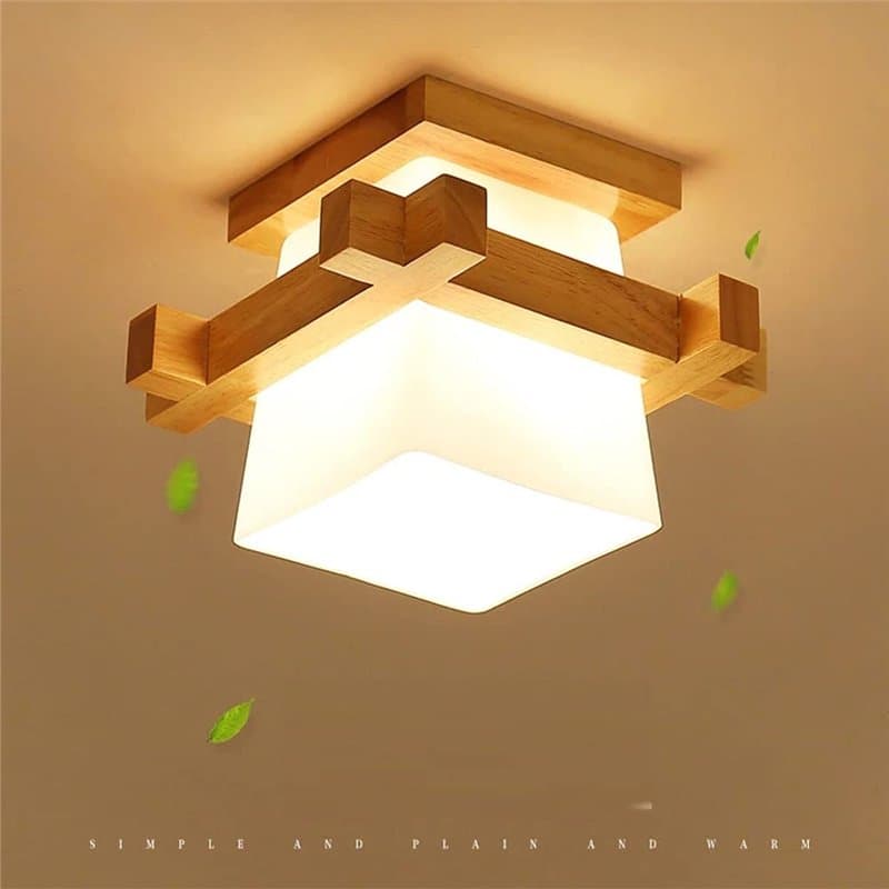 Artpad Simple Japon Tatami E27 Lampe En Bois Hall d'entrée Porche Balcon Plafond Luminaire Verre Plafond Moderne