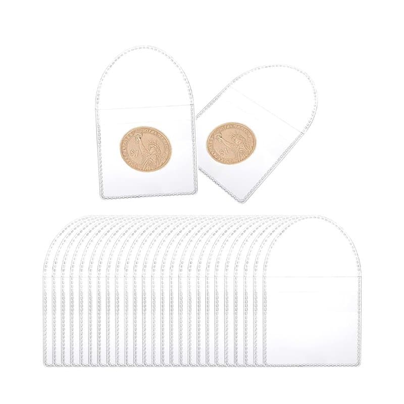 YOYEAH Lot de 50 pochettes transparentes en PVC pour pièces de monnaie, médailles, badges et bijoux. Idéal pour le rangement et