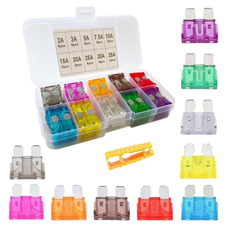 Aiqeer 80 Pièces Set de Fusibles de Voiture, Fusibles à Lame Standard, Fusibles de Remplacement avec Extracteur de Fusibles (2A