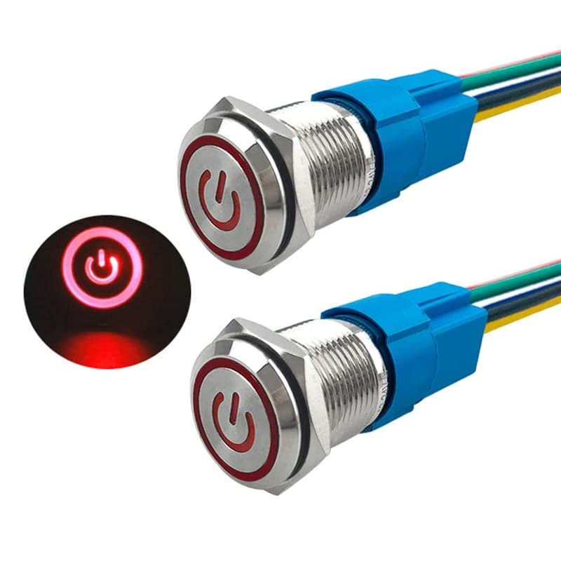 Aiqeer 2 Pièces 16 mm Commutateur Bouton-Poussoir Auto-Bloquant, 12V / 24V 5A Interrupteur à Bouton-Poussoir en Acier Inoxydable