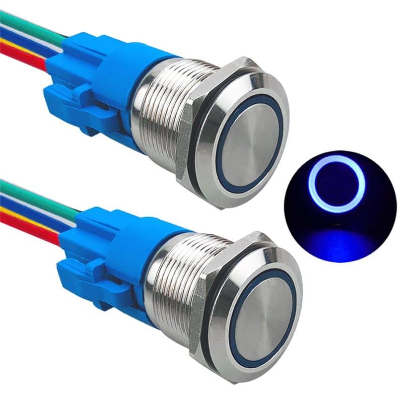 Aiqeer 2 Pièces 19 mm Commutateur Bouton-Poussoir Momentané, 12V / 24V 5A Interrupteur à Bouton-Poussoir en Acier Inoxydable Éta