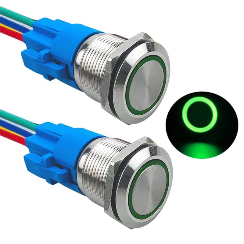 Aiqeer 2 Pièces 19 mm Commutateur Bouton-Poussoir Momentané, 12V / 24V 5A Interrupteur à Bouton-Poussoir en Acier Inoxydable Éta