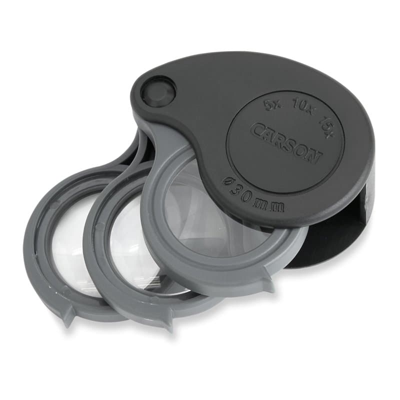 Carson TriView loupe pliante avec étui intégré 5x/10x/15x - Grossissement réglable, idéal pour les bijoux (TV-15)