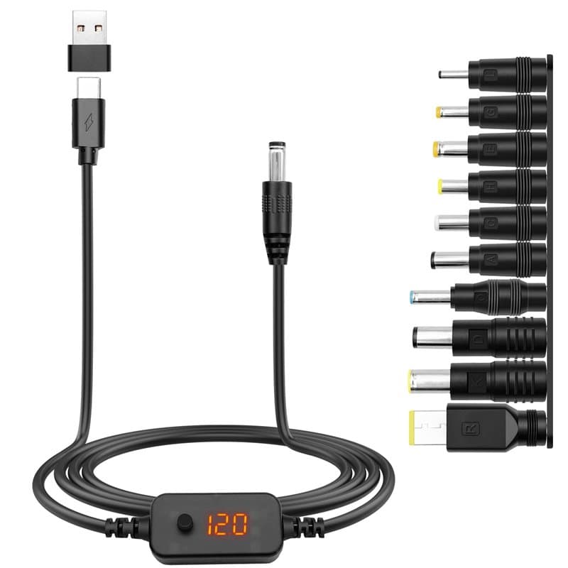 Hoembpn Cable Alimentation Adaptateur PD/USB vers DC 5V,9V,12V,15V,20V Tension Réglable Type C Mâle to 5.5x2.1mm Cordon Chargeur