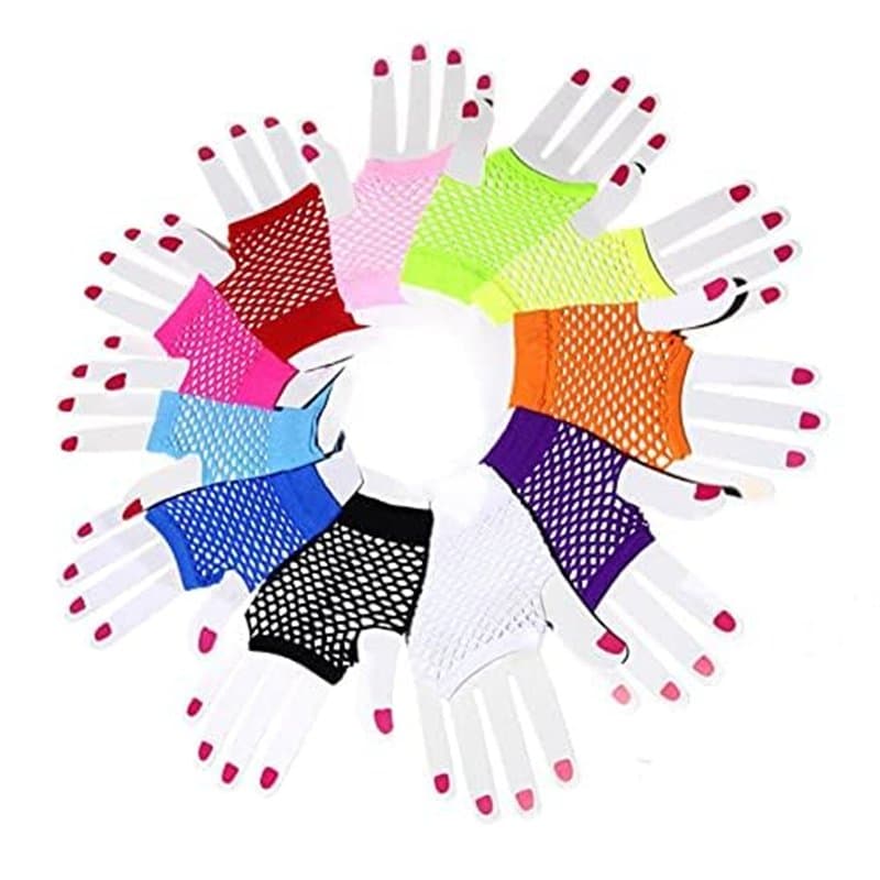 XLKJ Lot de 12 Paires de Gants Demi-Doigts en Résille pour Femme Gants de Filet de Pêche Créatifs de Collocation