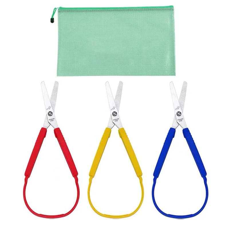 3 Pièces Ciseaux à Boucle Ciseaux à Ouverture Automatique pour Petites Mains et Besoins Spéciaux pour Adulte et Enfants, 3 Coule