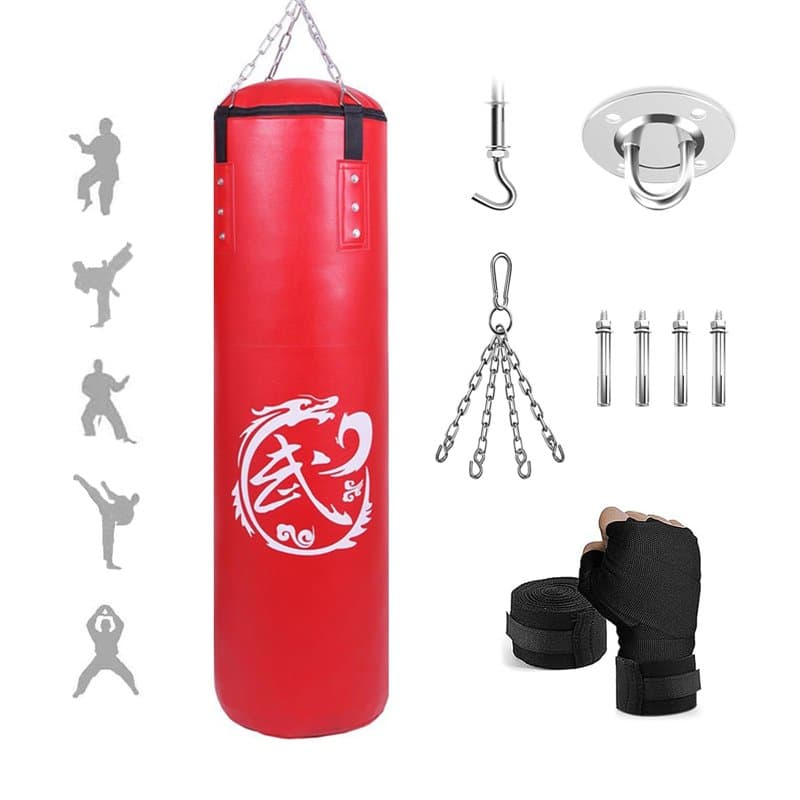 4FT Sac de Boxe Frappe Adulte, 120cm Cuir PU de Haute Qualité, Lourd Equipement d'Entraînement MMA Muay Thai Kickboxing, pour En