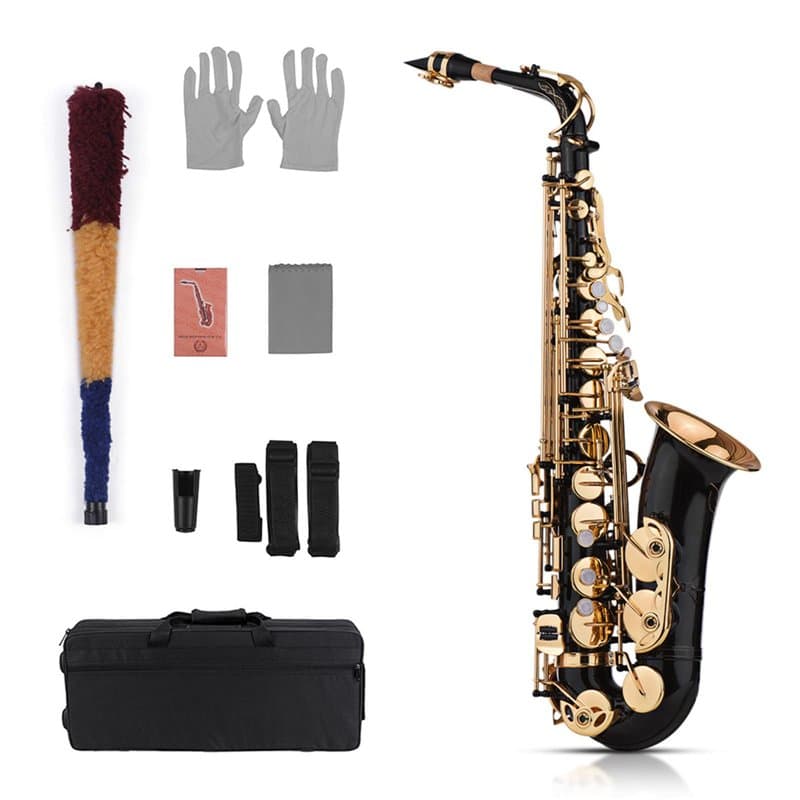 summina Saxophone Eb Alto Sax en laiton laqué doré 82Z Key avec gants rembourrés, chiffon de nettoyage, brosse pour saxophone