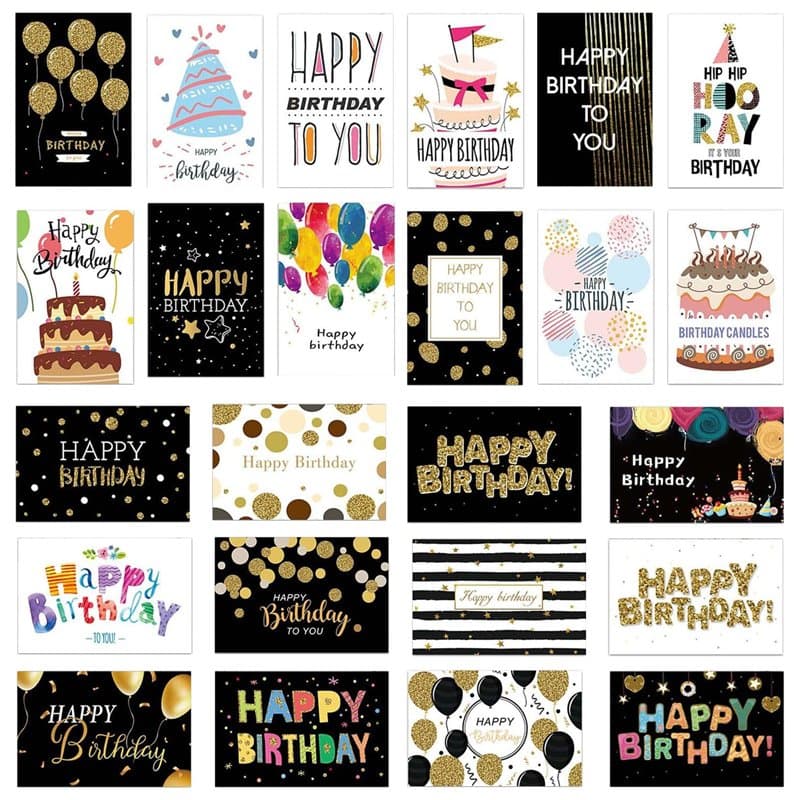 Yolistar Lot de 24 cartes d'anniversaire avec enveloppe et autocollants,Carte de Vœux Anniversaire,carte postale,carte anniversa