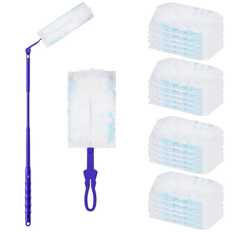 Lectorias Plumeau Poussière, Duster Kit, Attrape et Retient Recharge Dépoussiérantes (1 Poignée + 1 Perche Télescopique+ 20 Rech