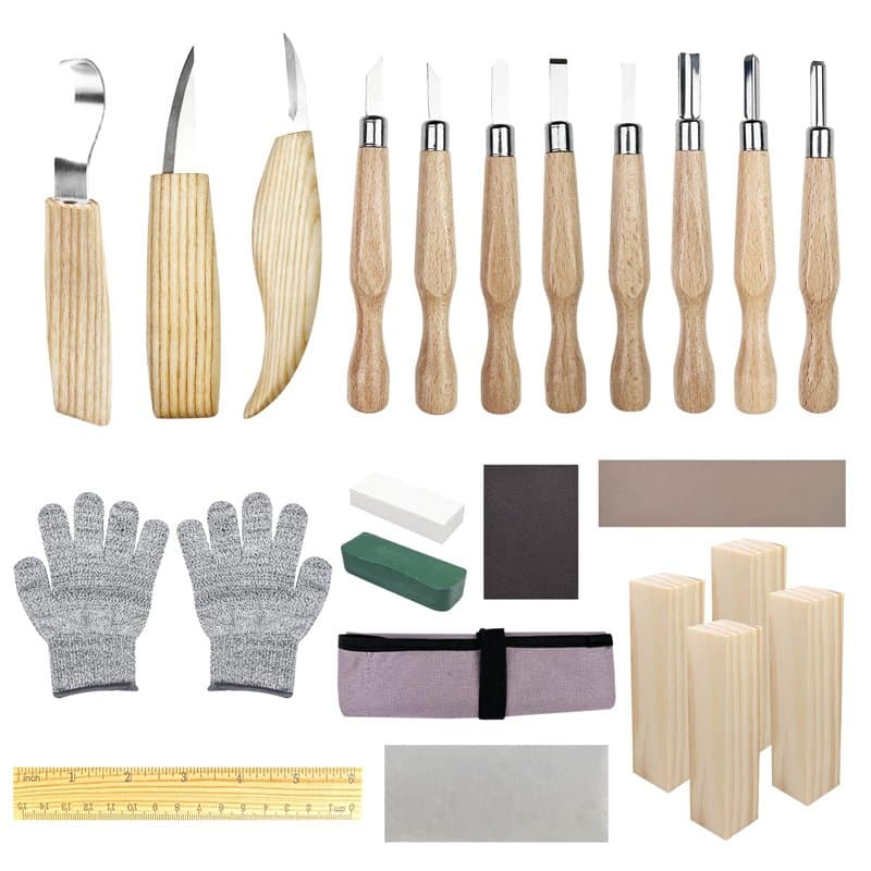 Traxenta Couteau Sculpture Bois Set, Lot de 25 Outils Sculpture Bois, 11 Couteaux de Sculpture Sur, Outil de Ciseaux à Bois Kit,