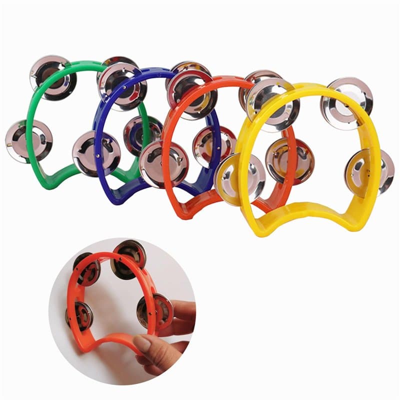 Lot de 4 tambourins portables à double rangée portables montables et légers en demi-lune pour musiciens, chanteurs et groupes