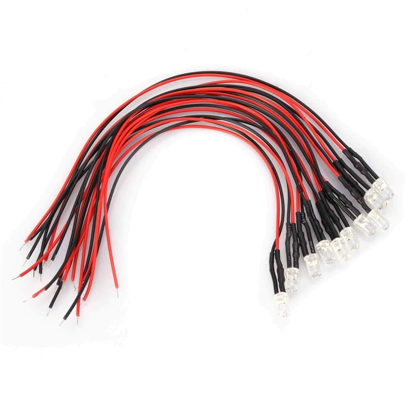 10Pcs 12v 5mm 20cm 0.06W Câble de Lumière de LED Diode Électroluminescente Filaire Multicolore (Blanc)