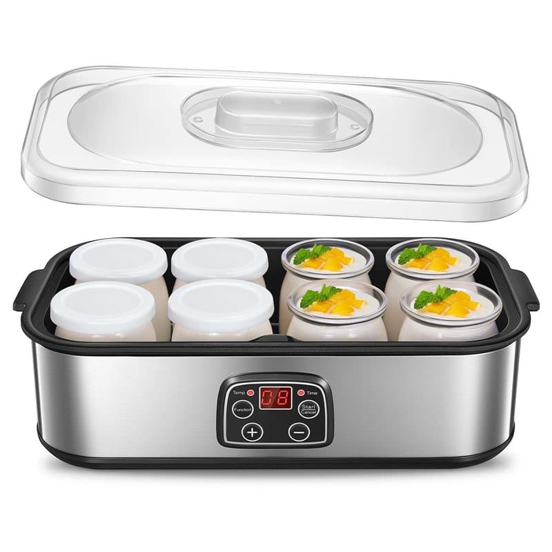 Yaourtière 8 Pots, 180ml Pot en Verre avec Couvercle, Yaourtière avec Écran Numérique, Thermostat Réglable et Minuterie, Arrêt A