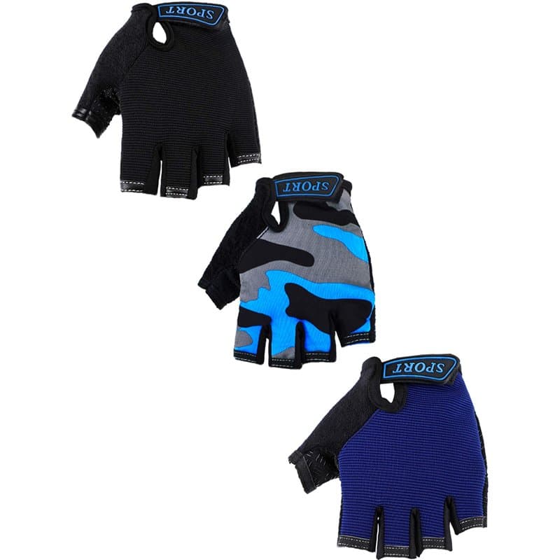 3 Paires Demi-Doigts Gants d’Enfants Gants de Sport Gants Antidérapants en Gel pour Cyclisme Équitation Vélo d’Enfants (Bleu, Ca