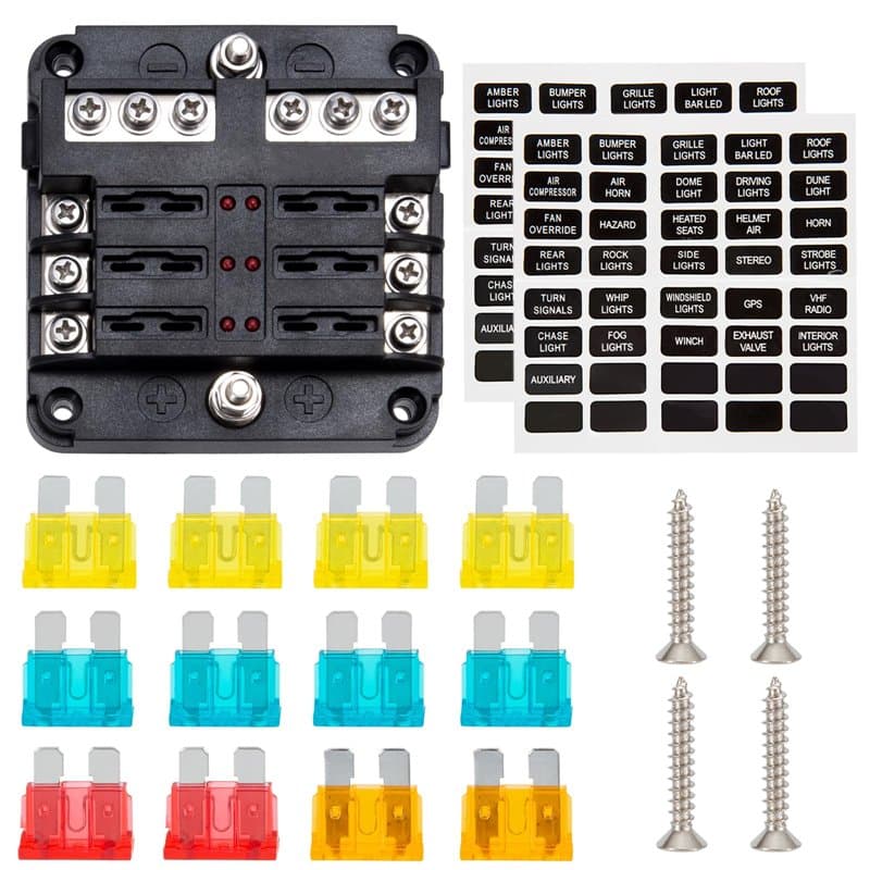 Boîte à Fusible 6 Voies Bloc de Fusibles de Voiture Porte Fusible à Lame avec l'Indicateur LED pour 12V Voiture Automobile Batea