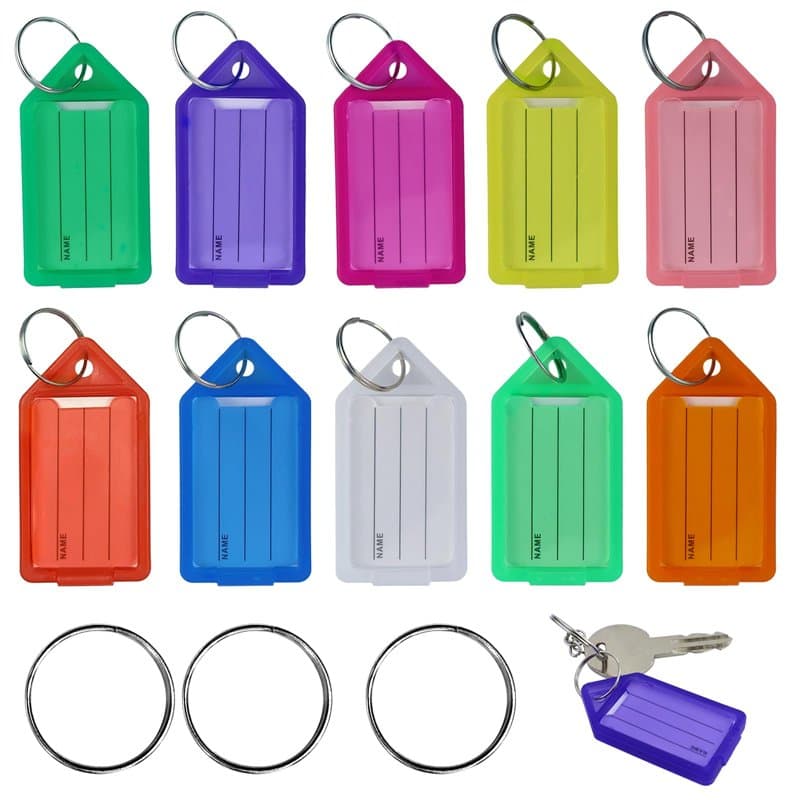 Lot de 30 porte-clés inscriptibles - Pour écrire - Avec étiquettes en papier vierges - Pour clés, valises, animaux de compagnie