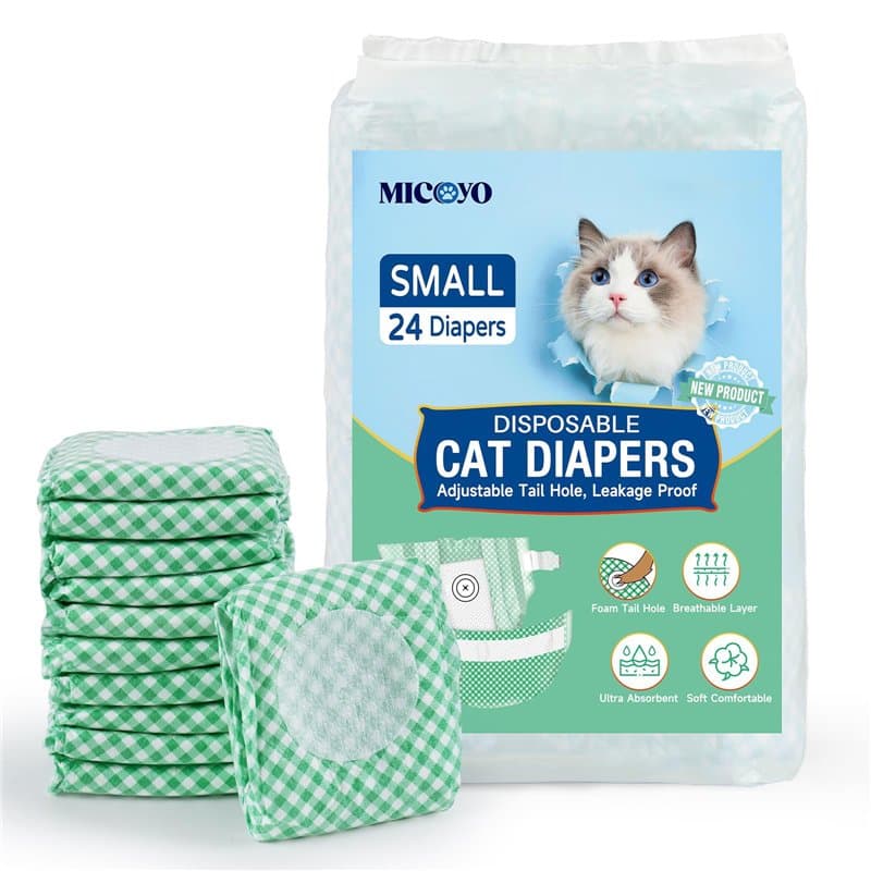 MICOOYO Lot de 24 Couches pour Chiens Femelles, Couches pour Chats Super Absorbantes avec Trous en Mousse Réglables, Pantalons d