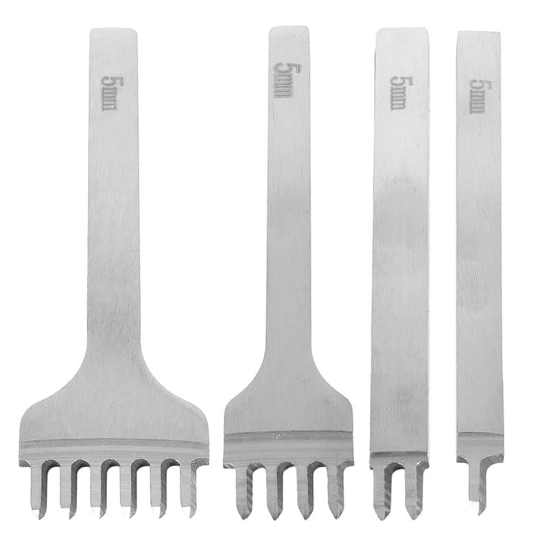 Lot de 4 outils de maroquinerie à 1/2/4/6 dents pour le cuir, outil de couture et de laçage diamant (5 mm)
