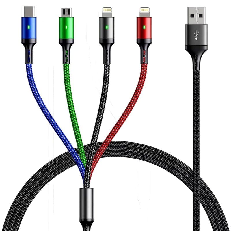 YTLUSN 1.5M Câble de Charge Multi USB 3A, Cordon de Chargeur 4 en 1 avec Ports IP/Micro USB/Type C pour Téléphone 12 11 Xs X 8 7