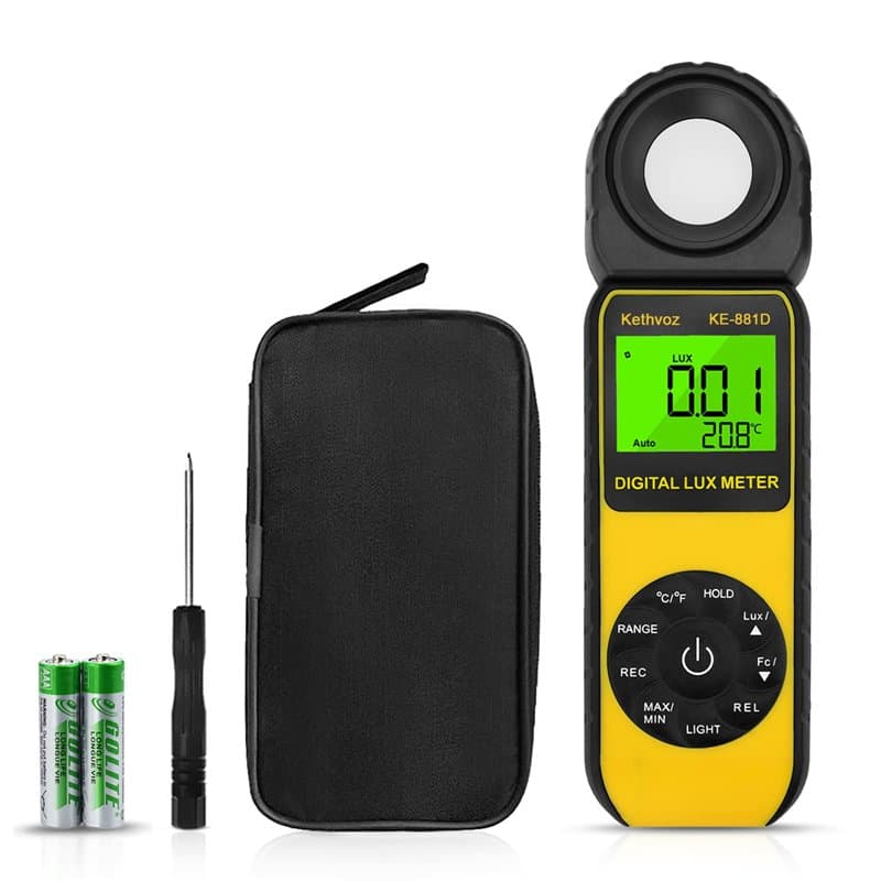 Kethvoz Light Lumen Meter, Numérique luxmetre Mesurer Lumiere Intensité 400,000 Lux, Testeur de Luminosité Lumineuse KE-881D