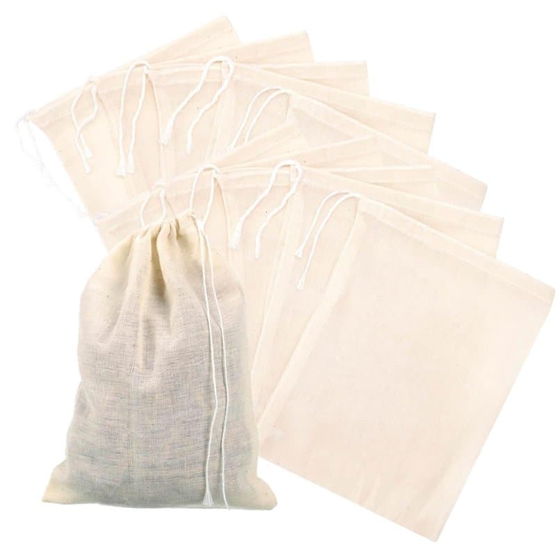 CQXSYTBN 10 Pièces Etamine Alimentaire, 20 x 30cm Sac en Mousseline de Coton, Sac en Coton avec Cordon de Serrage, Étamine Tissu