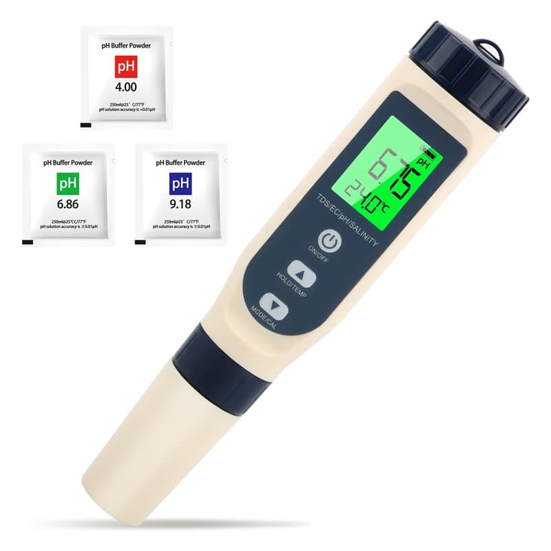 5 en 1 Testeur PH/TDS/EC/Salinité/Thermomètre,PH Mètre Électronique avec Écran LCD,Testeur d'Eau Potable et Alimentaire,Testeur