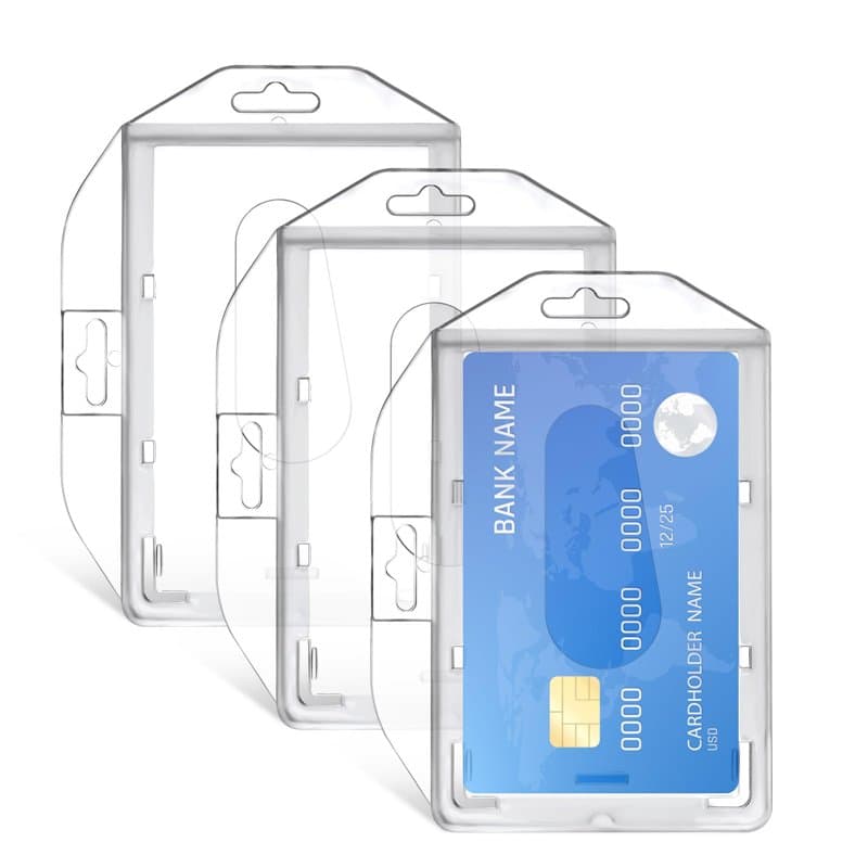 3 Pcs Porte Badge Transparent avec fente, Porte carte tour de cou rigide, Porte-Cartes Protege Carte badge pour Carte de Visite,