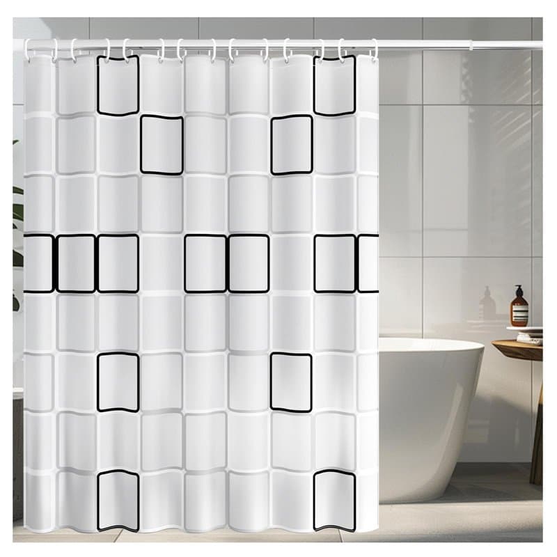 Rideau De Douche Anti Moisissure, 180X200cm Rideau de Salle de Bain, Rideau de Baignoire avec 12 Crochets, Imperméable Rideau de