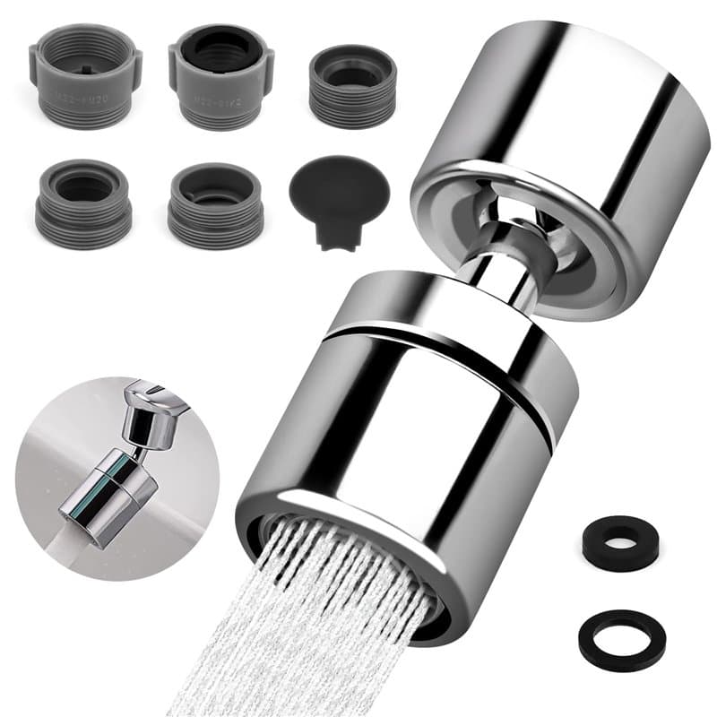 Aérateur de Robinet, 360° Pivotant Embout Robinet Cuisine, Embout Robinet avec 5 Adaptateurs de Buse, Économiseur d'Eau, Aérateu