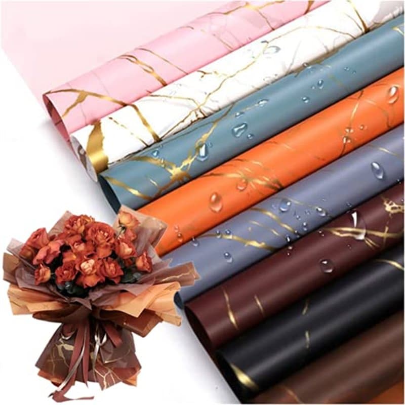 Xshelley Lot de 24 feuilles de papier cadeau marbré 8 couleurs pour bouquets de fleurs, loisirs créatifs, emballage cadeau ou em
