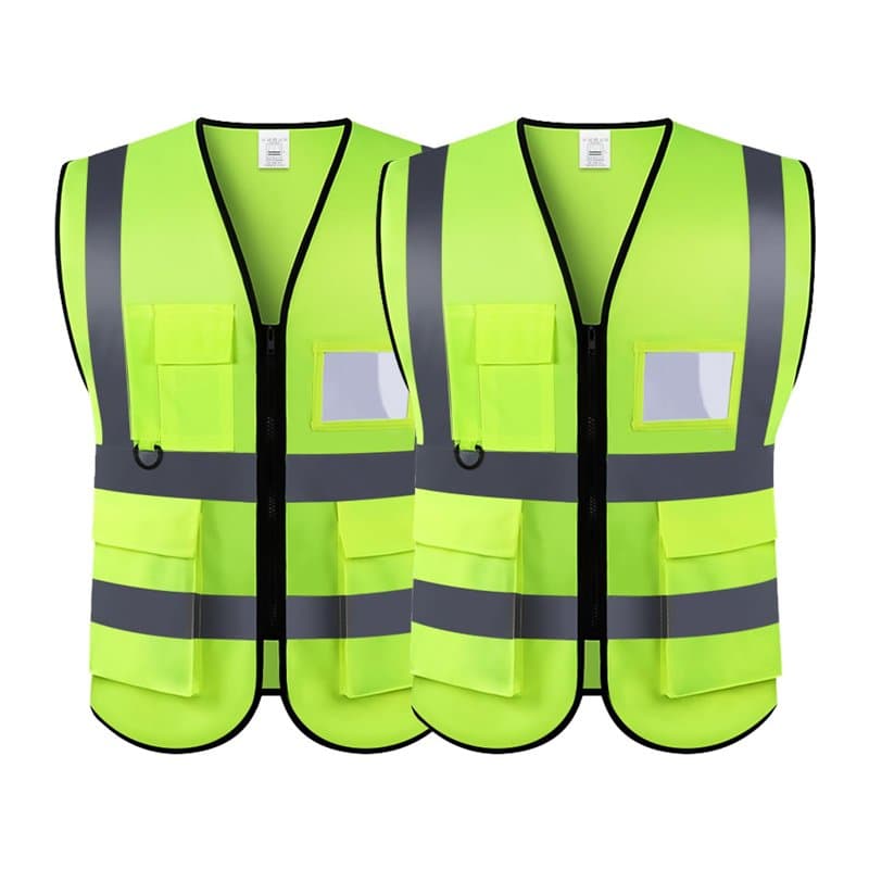 2 pièces Gilet De Sécurité Réfléchissant Haute Visibilité Vêtements Travail Directeur Exécutif Gilet Veste Zip Brace Sécurité Té