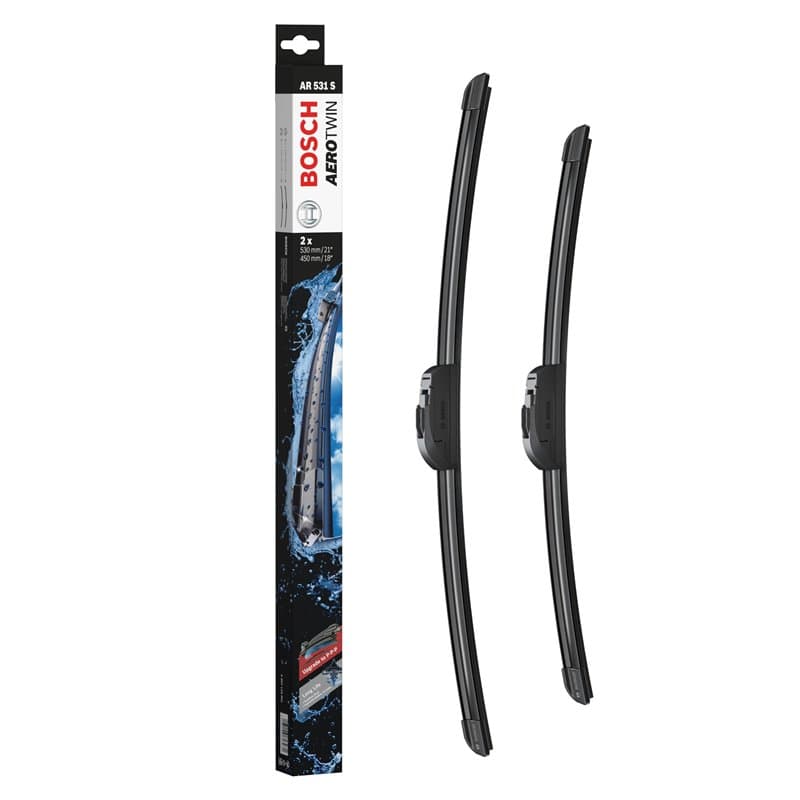 Bosch Balais d'Essuie–Glace Plats Aerotwin Retrofit AR531S, Longueur: 530mm/450mm – 1 Paire de Balais avant