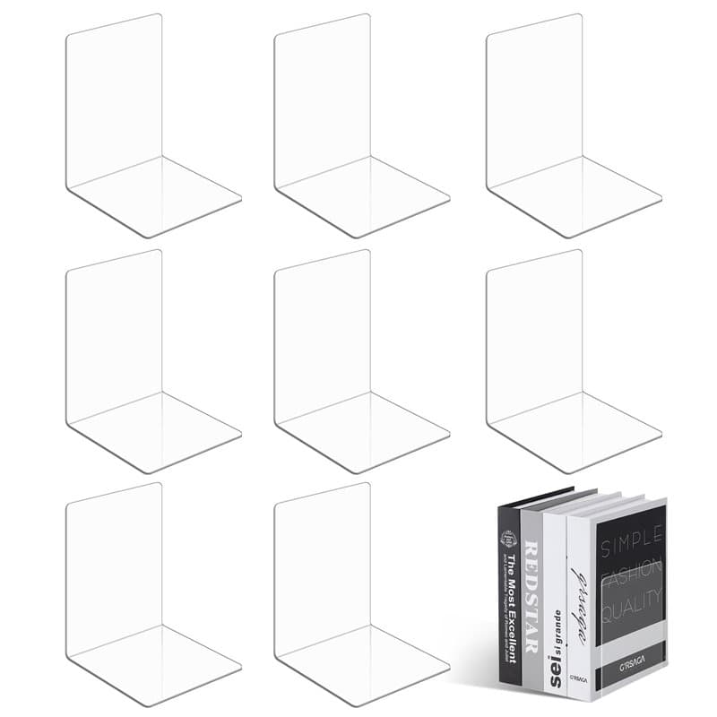 UCAMP Lot de 8 Serre-Livres en Acrylique Transparent,Serre Livre Acrylique Transparent,Serre-Livres résistants pour Maintenir Le