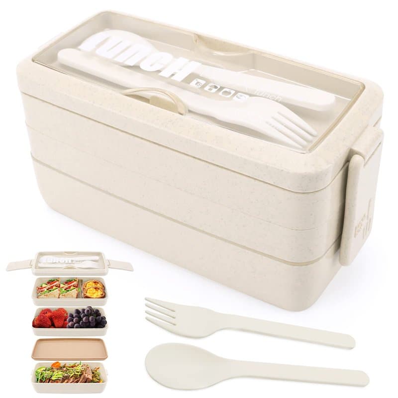 Boîte à lunch 3 couches, boîte à bento 4 en 1 avec fourchette et cuillère, boîte de rangement alimentaire de 1000 ml pour hommes