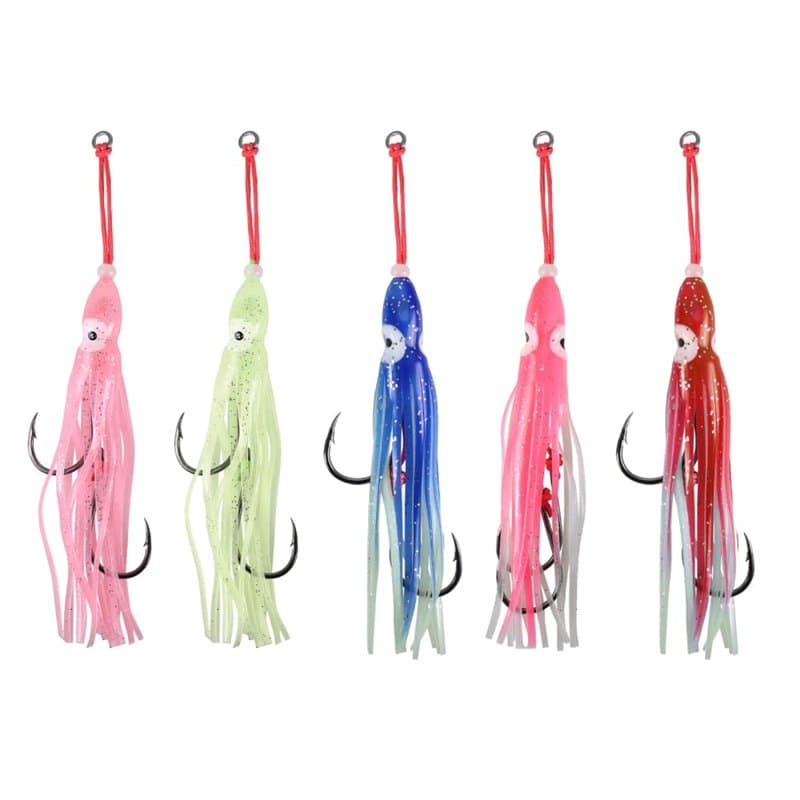 Hameçon d'appât de Jupe de Calmar, 5 Pcs Octopus Jigs Swimbait, Leurres de Pêche Souples Lumineux avec Hameçon Barbelé Doubles p