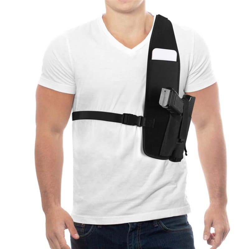 Holster d'épaule, Holster Aisselle Vertical, Étui à Pistolet Dissimulé, Sangle Réglable de 95 à 150cm, avec Pochette pour Téléph