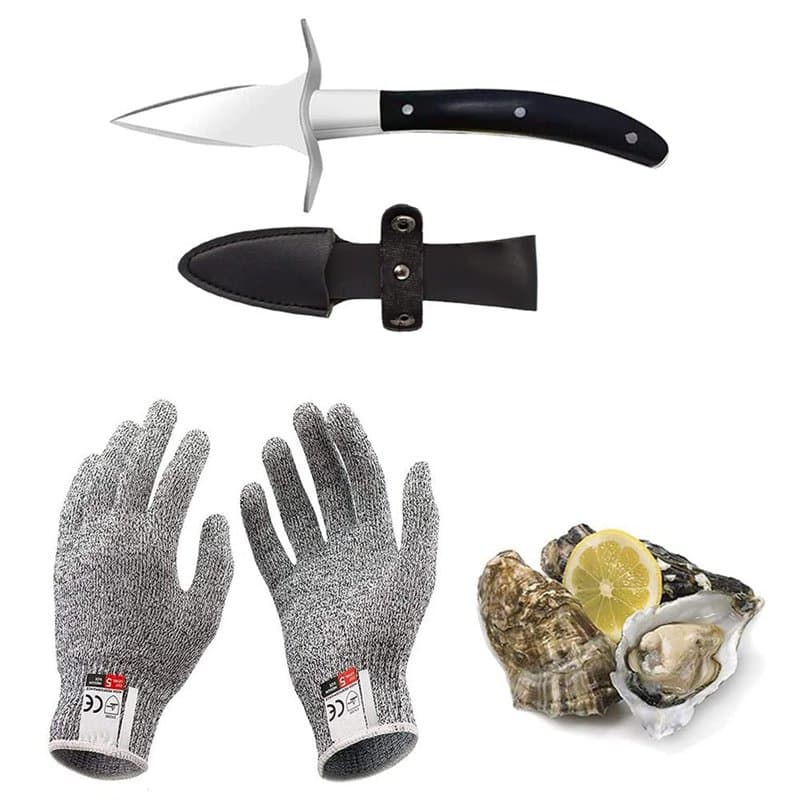 Kaqisen Ensemble de couteaux à huîtres Ensemble de couteaux à huîtres Ouvre-huîtres Résistant aux coupures et gants pour moules