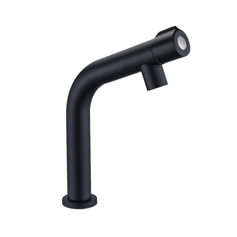 Robinet d'évier de salle de bain à arc moyen en acier inoxydable Robinet d'eau froide à une poignée Robinet de lavabo, noir mat