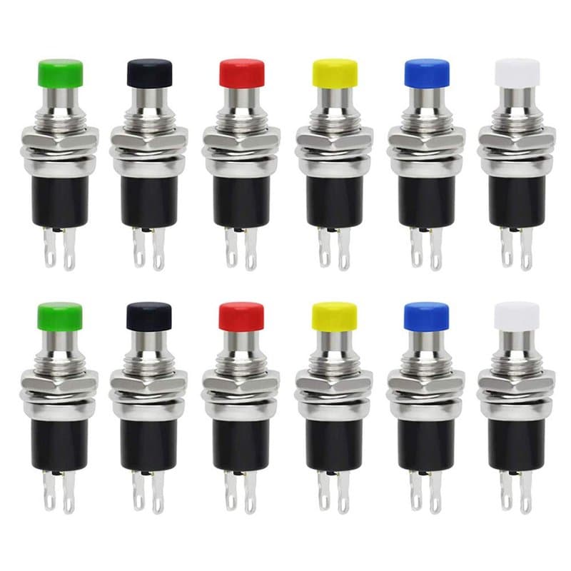 QitinDasen 12Pcs Premium 7mm Mini Interrupteur à Bouton Poussoir Momentané, Interrupteur à Bouton-Poussoir Normalement Ouvert, 2