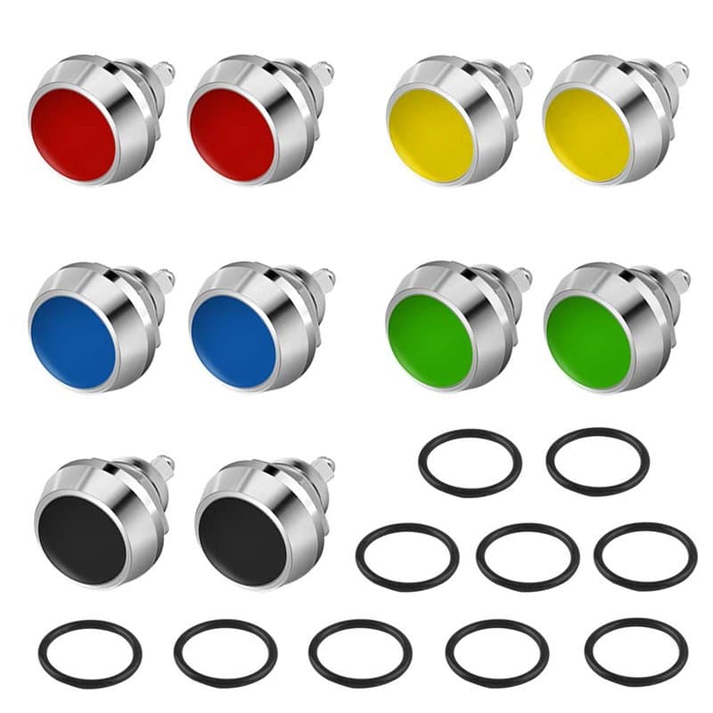 QitinDasen 10Pcs Premium 12mm Interrupteur à Bouton-Poussoir Momentané à 2 Broches, Interrupteur à Bouton-Poussoir en Métal Étan