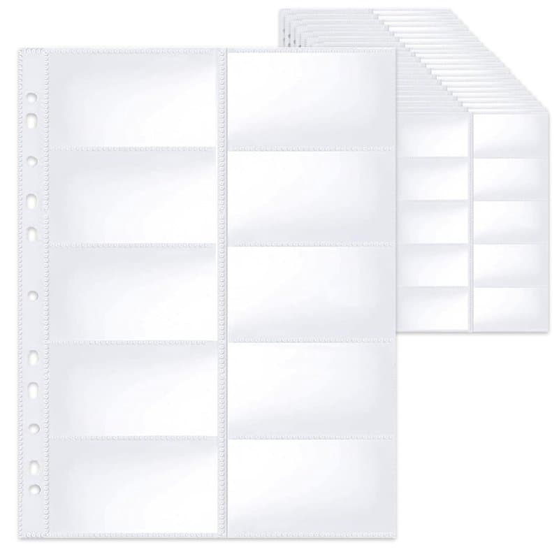20 Pages classeur cartes transparente,classeur carte de visite,pochette plastique a4,Pochettes de Cartes Photos 11 Trous,avec 10