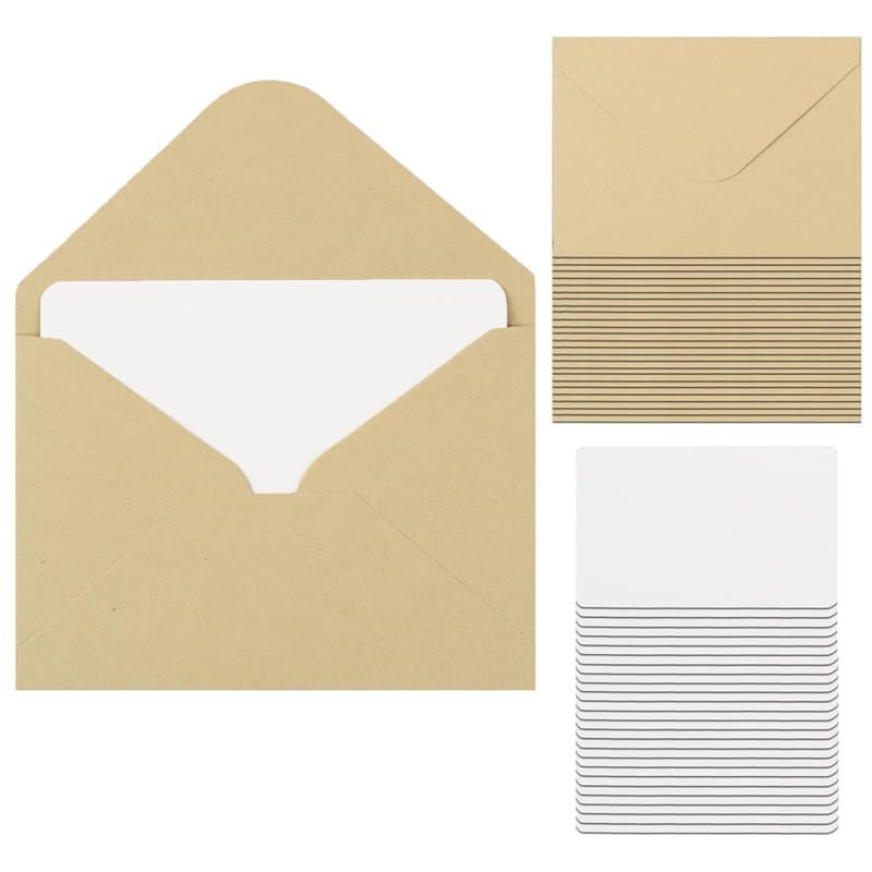 25 enveloppes carrée 70x100mm,enveloppe kraft,avec Blanc petite carte pour ecrire un mot,pour lettres,carte remerciement,envelop