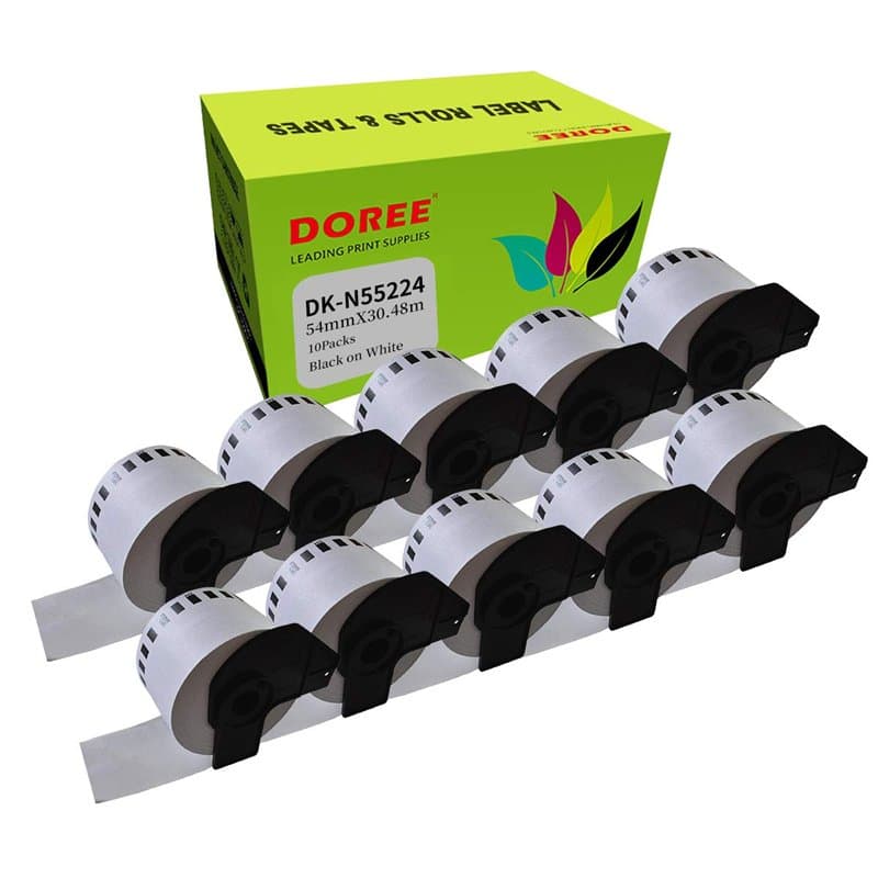 DOREE DK-N55224 DKN55224 Lot de 10 étiquettes blanches non adhésives pour Brother P-Touch QL-650TD, QL-700, QL-710W, QL-720NW, Q