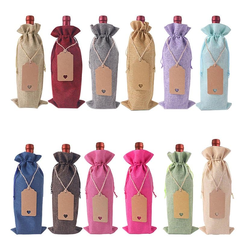 Sacs à Vin en Toile de Jute, 12 Pièces Réutilisables avec Cordon de Serrage, Couverture de Bouteille pour Fête, Mariage, Anniver