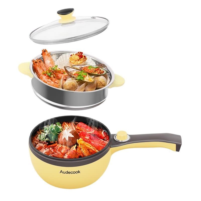 Audecook Petite Poêle électrique avec Cuiseur Vapeur (T(Maïs/Avec Cuisson à la vapeur))