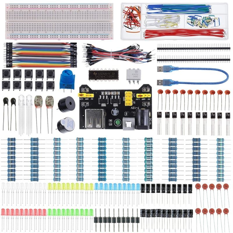 BOJACK 37 valeurs 480 pièces Kit Amusant de Composants électroniques avec Module d'alimentation, Fil de raccordement, potentiomè