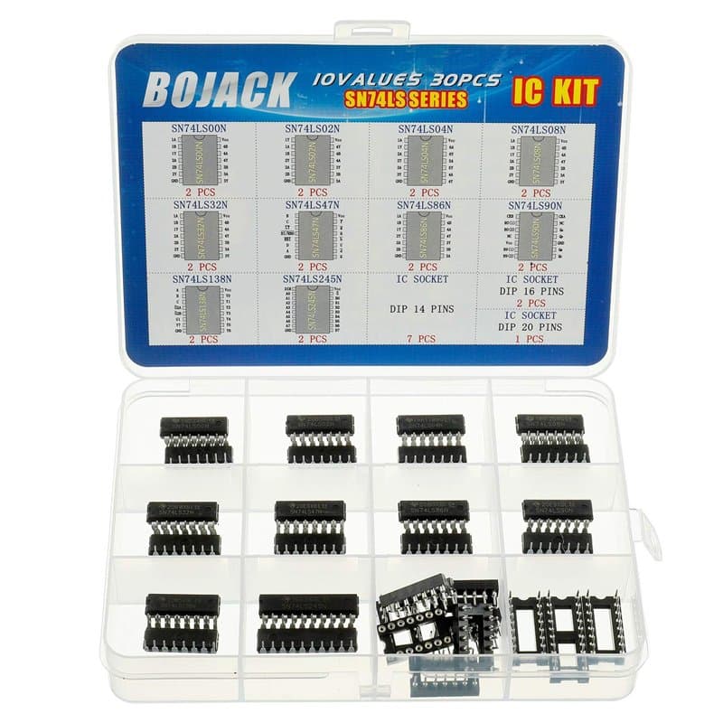 BOJACK 10 Valeurs 30 pièces Série IC logique Schottky à faible puissance Comprenant: 74LS00N 74LS02N 74LS04N 74LS08N 74LS32N 74L