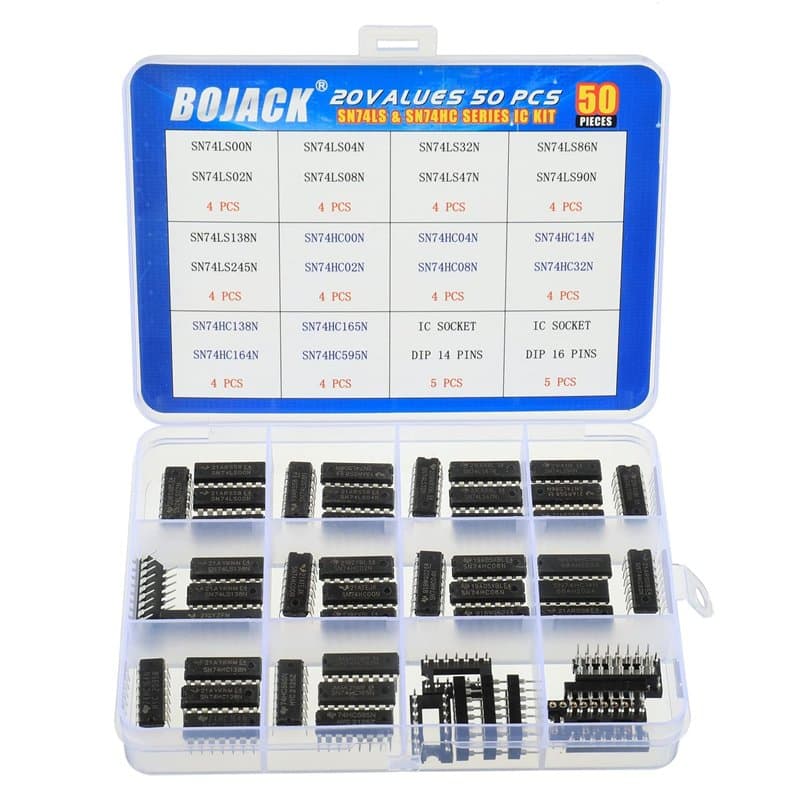 BOJACK 20 Valeurs 50 Pcs SN74LS et SN74HC Series Kit d'assortiment de puces IC logiques basse consommation pour le travail sur p