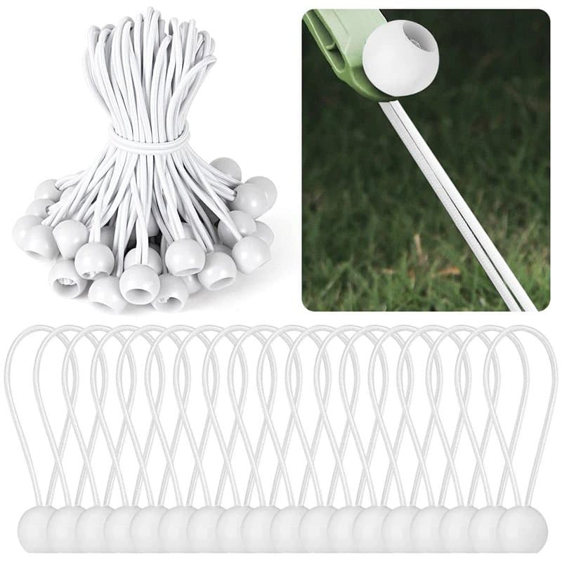 Tendeur Elastique,Tendeur Bache,50 Pièces Blanc Tendeurs en Caoutchouc avec Boule en Plastique,Corde Elastique pour Bache,Tentes